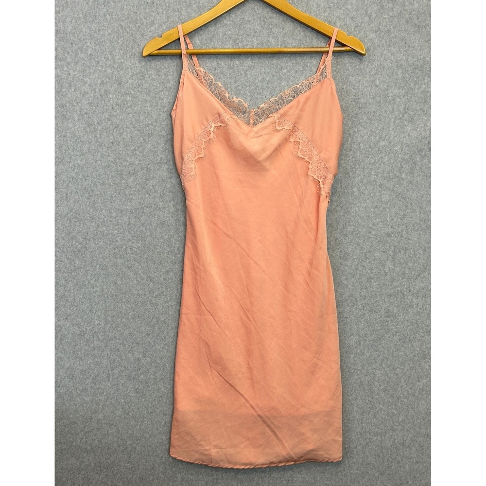 American Rag XS Mini Slip Dress Peach Lace Trim Coquette Sexy Romantic Lingerie
